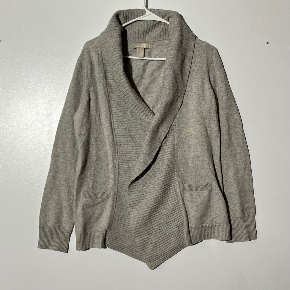 Banana Republic Gray Shawl Collar Open Front‎ Cardigan Merino Cashmere Blend L
